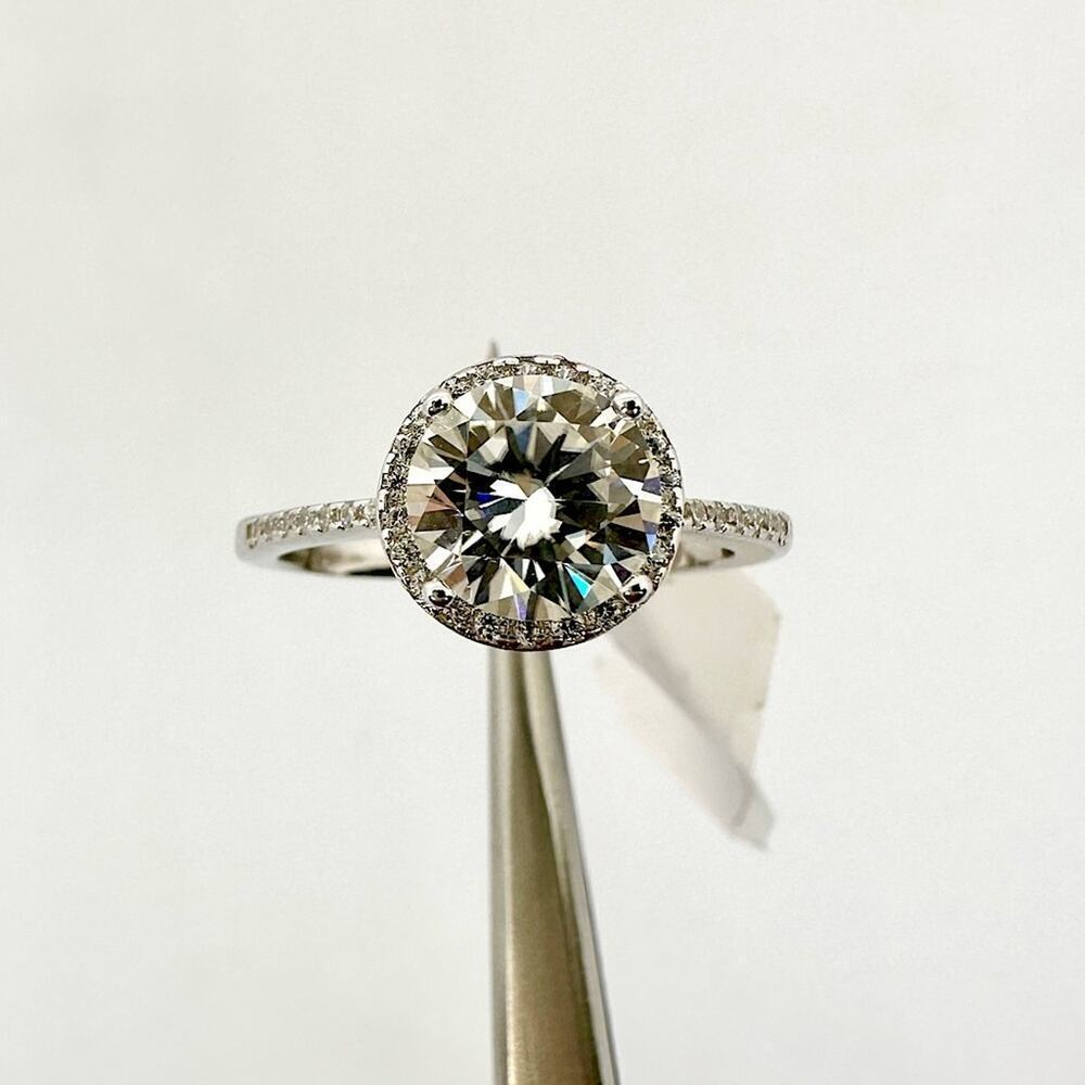 Moissanite Diamond Engagement Ring Brilliant Round Cut Halo 925 GRA 2 Ct Size 6 - Picture 1 of 11